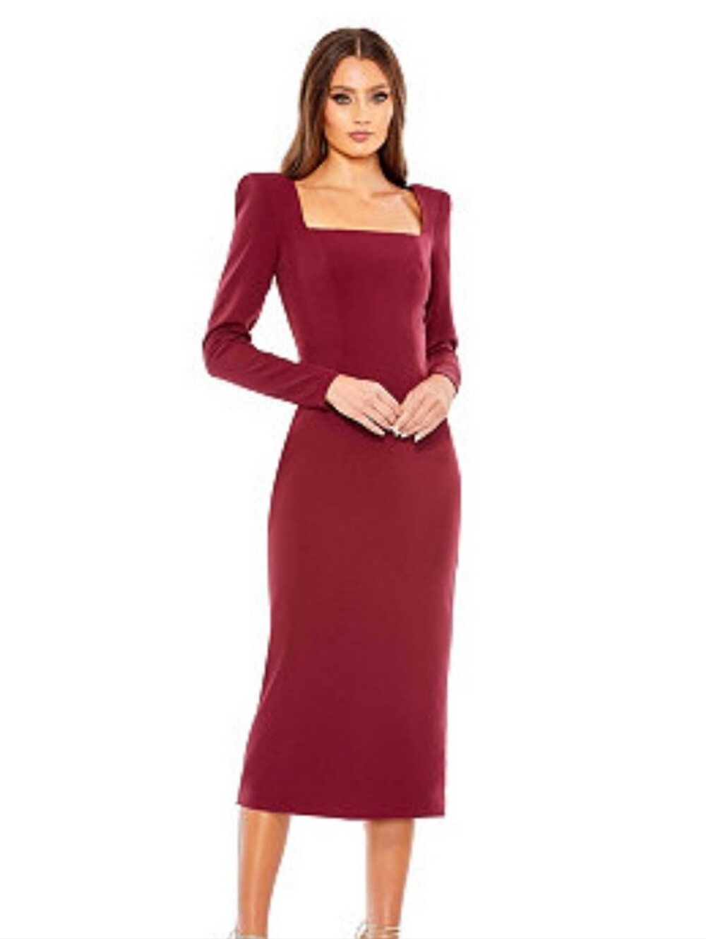 Mac Duggal Square Neck Midi Dress - Burgundy 14 NWT
